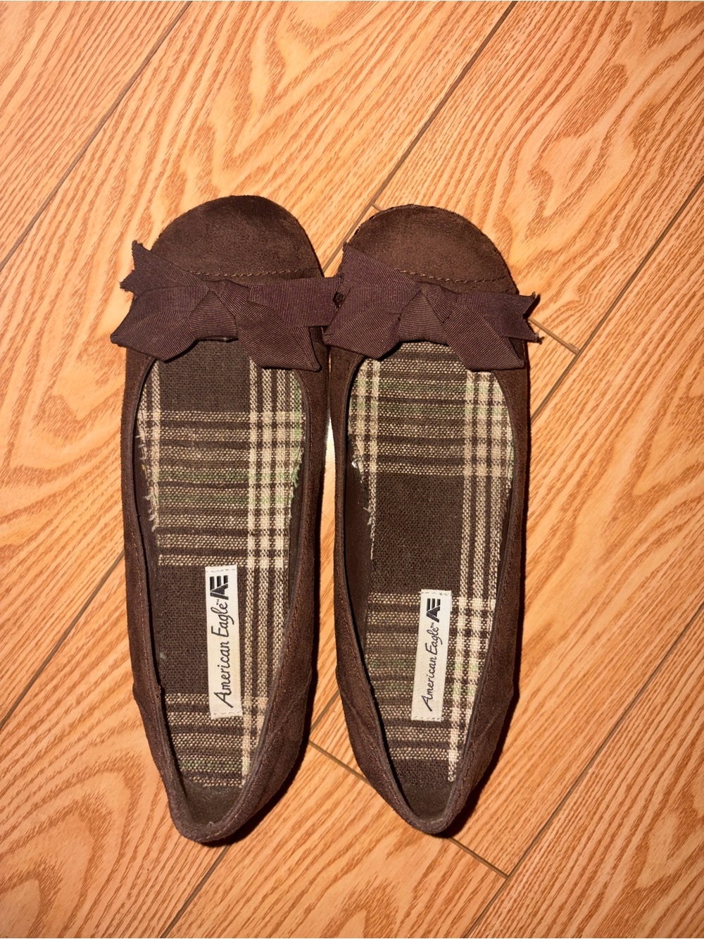 VINTAGE American Eagle Brown Bow Ballet Wedges